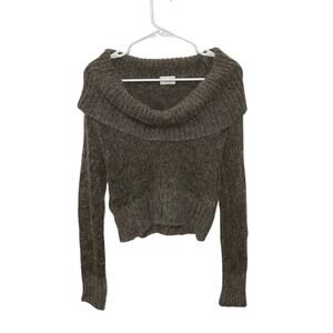 Y2K Motivi Wool/Mohair Cropped Brown Sweater Size Large Cowl Neck Made in Italy